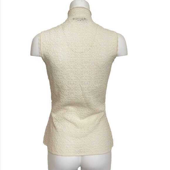 Alexander McQueen Jabot Collar Stretchy lace Sleeveless button up blouse L - Picture 7 of 16